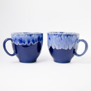 Anthropologie Zabra Blue Drip Glaze Mug Set Portugal Coastal Cottage Boho Rustic